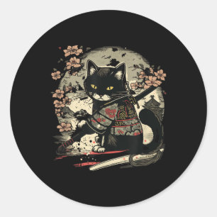 Japans Samurai Cat Tattoo,  Kawaii Ninja Ronde Sticker