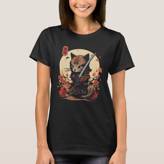 Japans Samurai Cat Tattoo, Ninja Cat 1 T-shirt (Voorkant)
