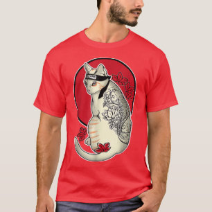 Japans Samurai Cat Tattoo Ninja Cat Kawaii T-Shi T-shirt
