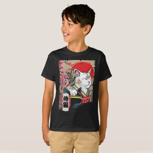 Japans Samurai Cat Warrior Japan Ninja Kitten T-shirt (Voorkant volledig)