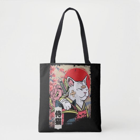 Japans Samurai Cat Warrior Japan Ninja Kitten Tote Bag (Voorkant)