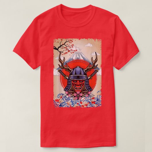 Japans Samurai Demon Cherry Blossom T-shirt (Design voorkant)