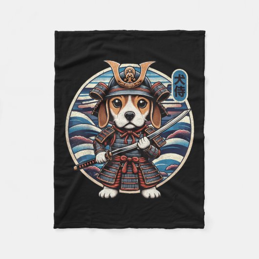 Japans Samurai Dog Tattoo, Beagle Kawaii Ninja Fleece Deken (Voorkant)