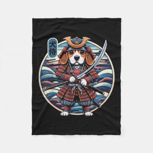 Japans Samurai Dog Tattoo, Beagle Kawaii Ninja _ Fleece Deken (Voorkant)