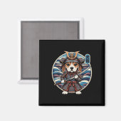 Japans Samurai Dog Tattoo, Beagle Kawaii Ninja Magneet (Voorkant / Achterkant)