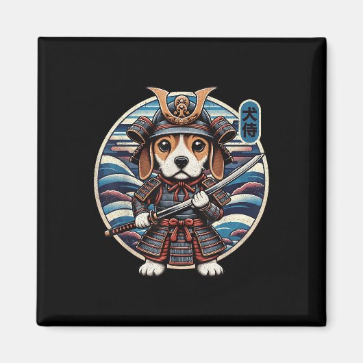 Japans Samurai Dog Tattoo, Beagle Kawaii Ninja Magneet (Voorkant)