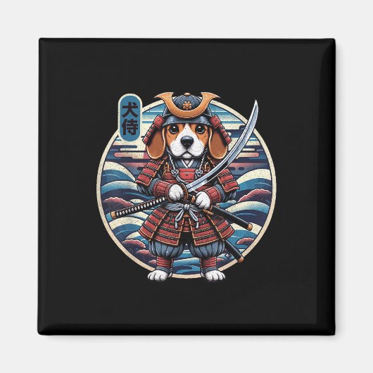 Japans Samurai Dog Tattoo, Beagle Kawaii Ninja _ Magneet (Voorkant)