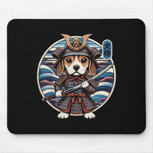 Japans Samurai Dog Tattoo, Beagle Kawaii Ninja Muismat (Voorkant)
