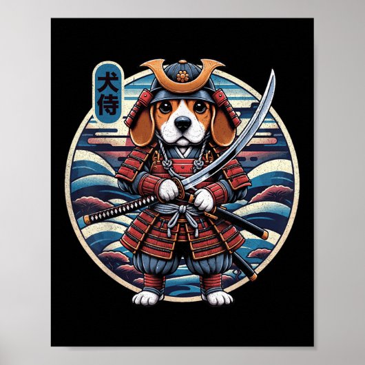 Japans Samurai Dog Tattoo, Beagle Kawaii Ninja _ Poster (Voorkant)