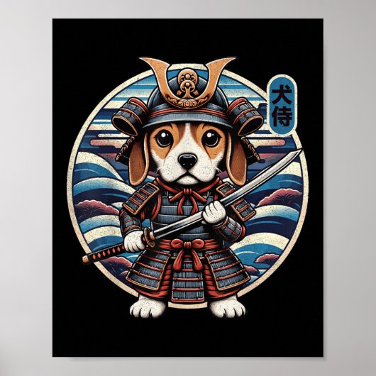Japans Samurai Dog Tattoo, Beagle Kawaii Ninja Poster (Voorkant)