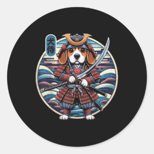 Japans Samurai Dog Tattoo, Beagle Kawaii Ninja _ Ronde Sticker