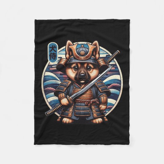 Japans Samurai Dog Tattoo, Duitse herder Kawai Fleece Deken (Voorkant)