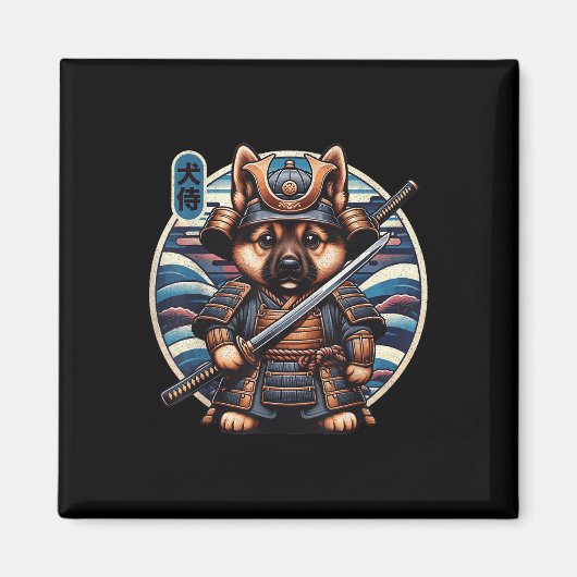Japans Samurai Dog Tattoo, Duitse herder Kawai Magneet (Voorkant)