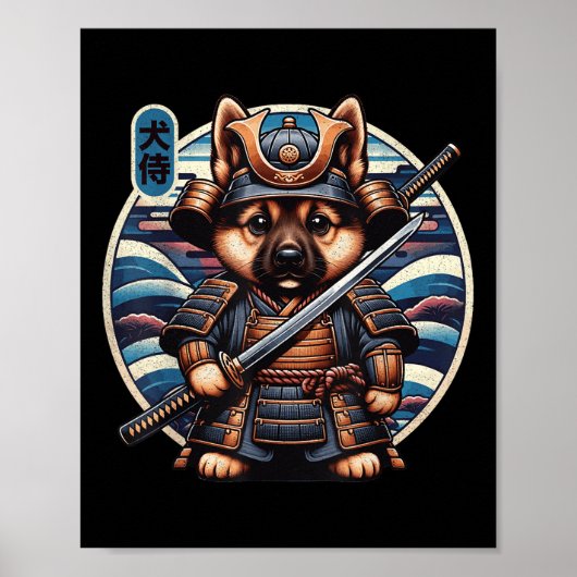 Japans Samurai Dog Tattoo, Duitse herder Kawai Poster (Voorkant)