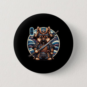 Japans Samurai Dog Tattoo, Duitse herder Kawai Ronde Button 5,7 Cm