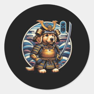 Japans Samurai Dog Tattoo, Golden Retriever Kawa Ronde Sticker