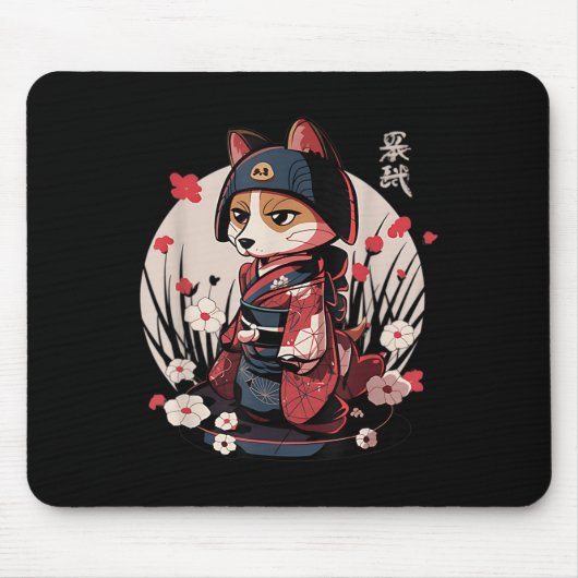 Japans Samurai Dog Tattoo Kawaii Ninja Dog Muismat (Voorkant)