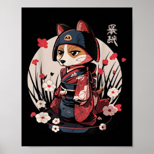 Japans Samurai Dog Tattoo Kawaii Ninja Dog Poster