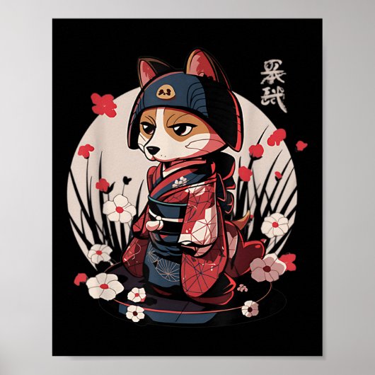Japans Samurai Dog Tattoo Kawaii Ninja Dog Poster (Voorkant)