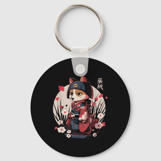 Japans Samurai Dog Tattoo Kawaii Ninja Dog Sleutelhanger (Voorkant)