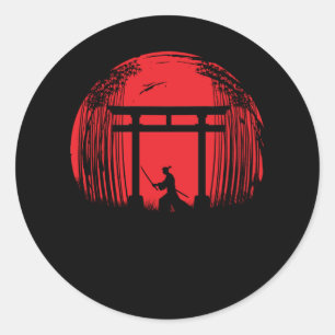 Japans Samurai Fighter Silhouette Warrior Japan Ronde Sticker