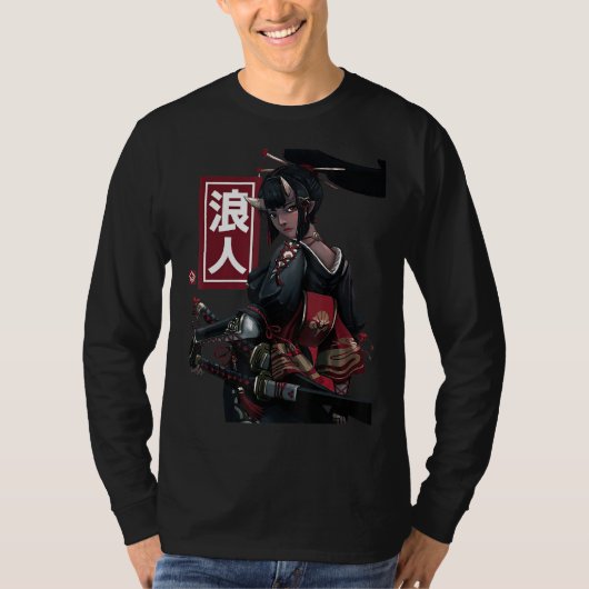 Japans Samurai Girl en Sakura Cherry bl T-shirt (Voorkant)
