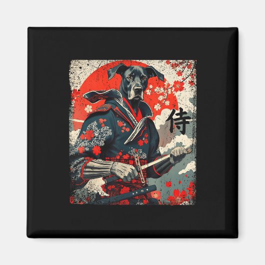 Japans Samurai Groot Deens Tattoo Kawaii Ukiyo-e Magneet (Voorkant)