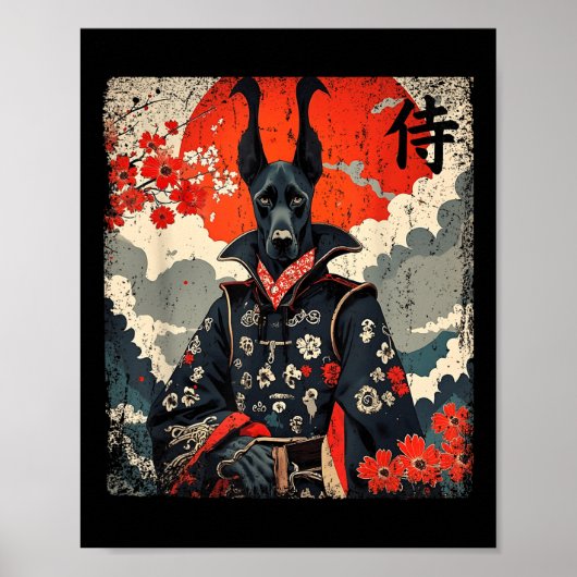 Japans Samurai Groot Deens Tattoo Kawaii Ukiyo-e Poster (Voorkant)