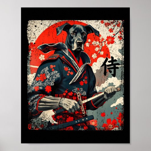 Japans Samurai Groot Deens Tattoo Kawaii Ukiyo-e Poster (Voorkant)