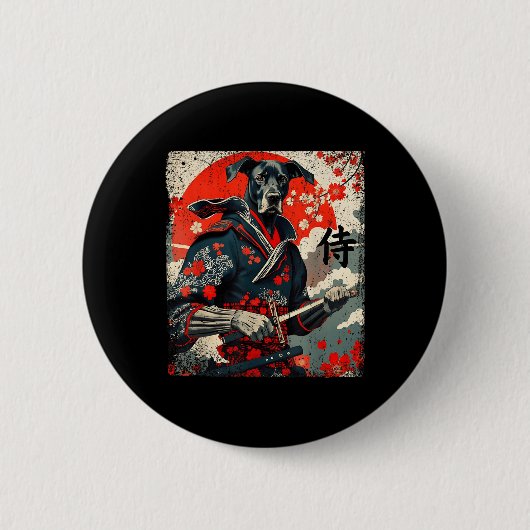 Japans Samurai Groot Deens Tattoo Kawaii Ukiyo-e Ronde Button 5,7 Cm (Voorkant)