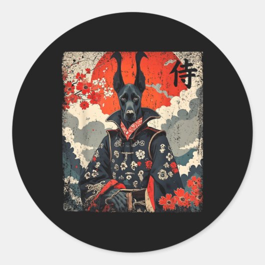 Japans Samurai Groot Deens Tattoo Kawaii Ukiyo-e Ronde Sticker (Voorkant)