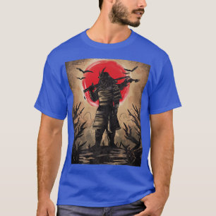 Japans Samurai in Armor met Katana rode zon na T-shirt
