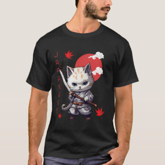 Japans Samurai Kat Kawaii Rode Zon Ninja Kat Ma T-shirt