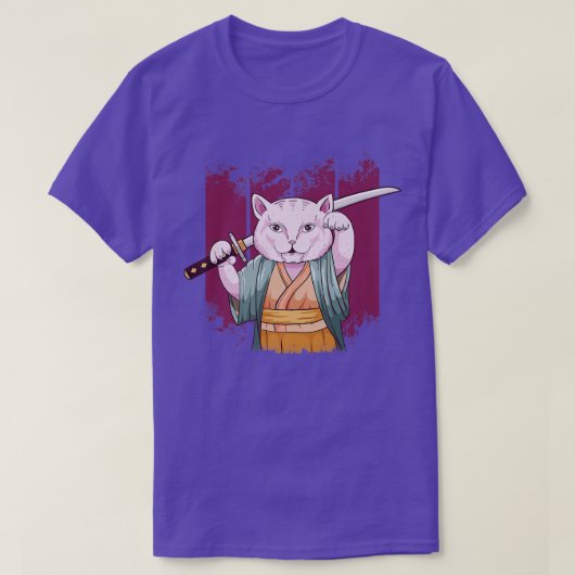 Japans Samurai Maneki Neko Cat Katana Bushido Ae T-shirt (Design voorkant)