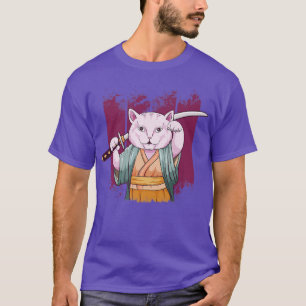Japans Samurai Maneki Neko Cat Katana Bushido Ae T-shirt