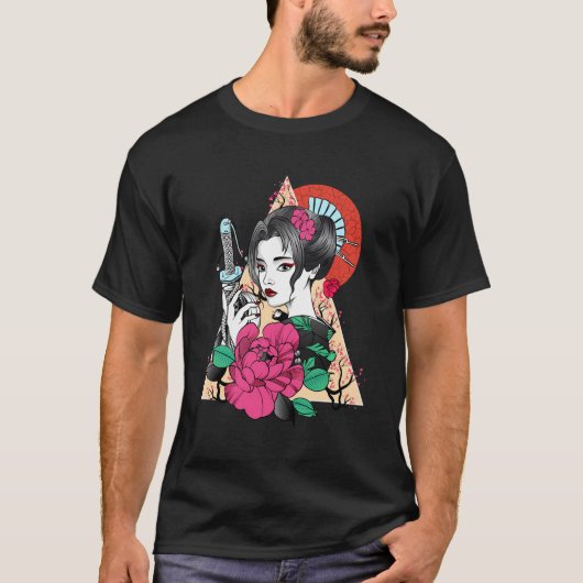 Japans Samurai Meisje Hannya Kersenbloesem Bloem T-shirt (Voorkant)