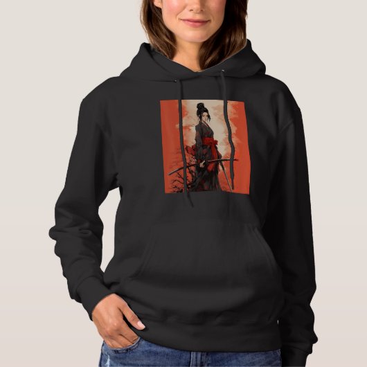 Japans Samurai Meisje Retro Sakura Cherry Hoodie (Voorkant)