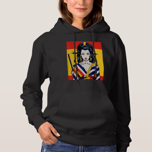 Japans Samurai Meisje Retro Sakura Cherry Hoodie (Voorkant)