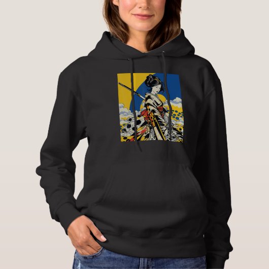 Japans Samurai Meisje  Retro Sakura Cherry Hoodie (Voorkant)
