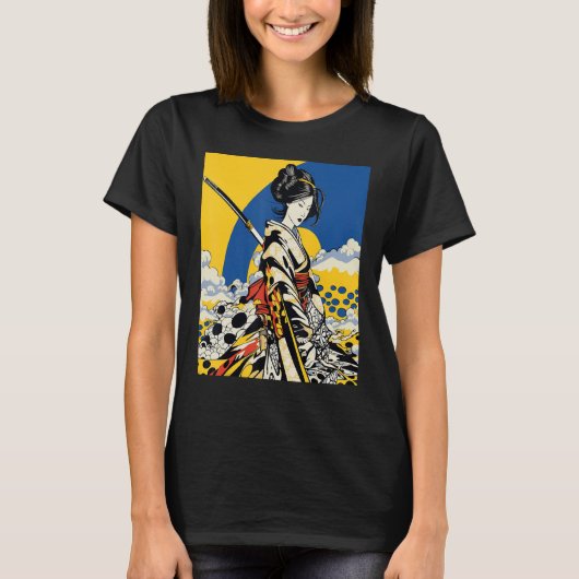 Japans Samurai Meisje Retro Sakura Cherry T-shirt (Voorkant)