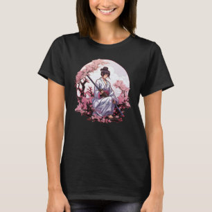 Japans Samurai Meisje Retro Sakura Cherry T-shirt