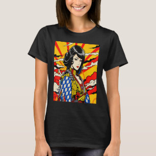 Japans Samurai Meisje Retro Sakura Cherry T-shirt