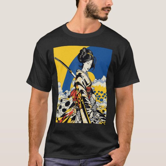 Japans Samurai Meisje Retro Sakura Cherry T-shirt (Voorkant)