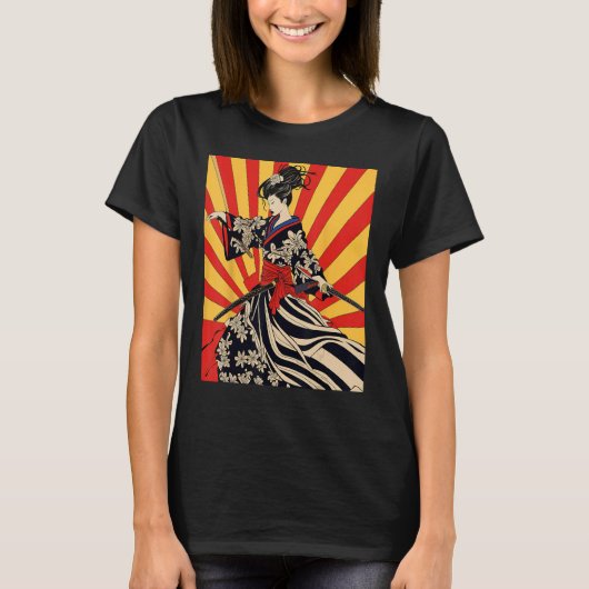 Japans Samurai Meisje Retro Sakura Cherry T-shirt (Voorkant)
