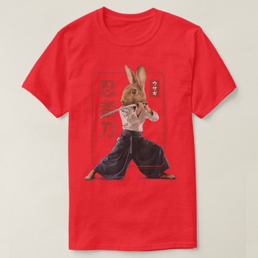 Japans Samurai Ninja Bunny Rabbit Kawaii Tattoo T-shirt (Design voorkant)