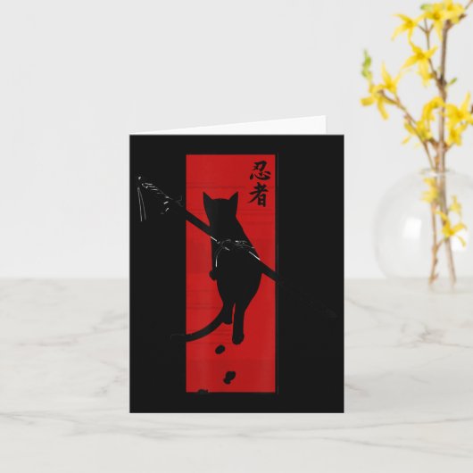 Japans Samurai Ninja Cat Kawaii Tattoo Grafisch Kaart (Gele Bloem)