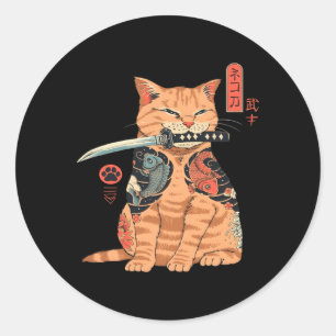 Japans Samurai Ninja Cat Kawaii Tattoo Ronde Sticker