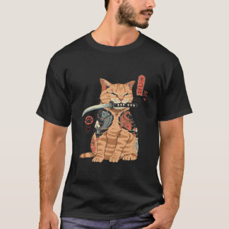 Japans Samurai Ninja Cat Kawaii Tattoo T-shirt