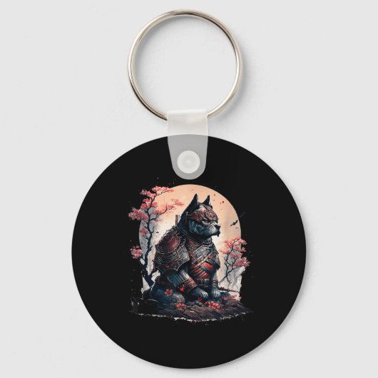Japans Samurai Ninja Dog Tattoo Graphic Voor Manne Sleutelhanger (Voorkant)