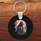 Japans Samurai Ninja Dog Tattoo Graphic Voor Manne Sleutelhanger (Voorkant)